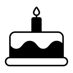 Cake with burning candle vector, party dessert icon