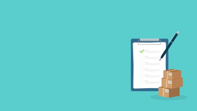 Package passes check status. Package delivery list. Inventory control system concept