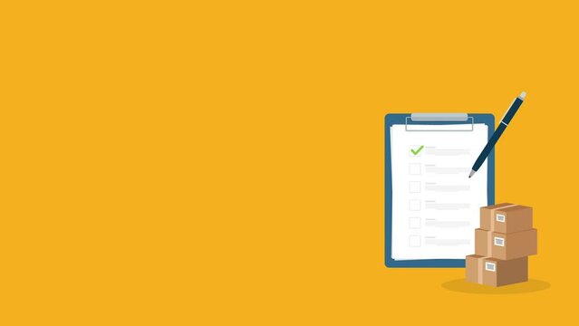 Package passes check status. Package delivery list. Inventory control system concept