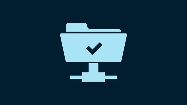 White FTP operation successful icon isolated on blue background. Software update, transfer protocol, teamwork tool management, copy process. 4K Video motion graphic animation