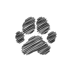 Dog paw print scribble drawing isolated vector. Dog paw doodle pattern isolated element.