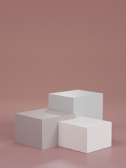 3D rending of white tone pedestals  on brown background in minimal style