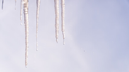 Sople lodu zwisające z dachu zimą. © Jakub