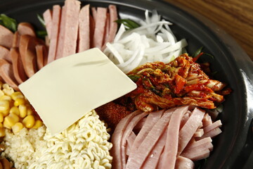 Korean army base stew unmixed ingredients