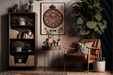 Vintage interior design of living room with design retro furnitures , ai generated