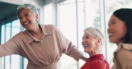 Business woman, handshake and greeting in meeting for happy introduction at the conference room. Employee shaking hands with marketing team and smile for b2b, partnership or teamwork at the workplace