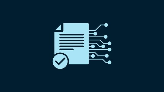 White Smart contract icon isolated on blue background. Blockchain technology, cryptocurrency mining, bitcoin, altcoins, digital money market. 4K Video motion graphic animation