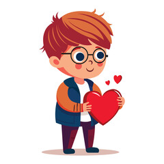 Young Boy Holding Red Heart On White Background.