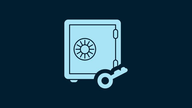 White Proof of stake icon isolated on blue background. Cryptocurrency economy and finance collection. 4K Video motion graphic animation