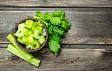 Pieces of celery in a bowl.