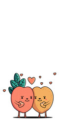 Naklejka premium Cartoon Couple Mascot Holding Hearts And Copy Space. Love or Valentine's Day.