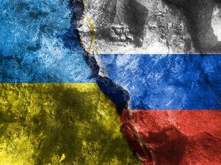 Russian flag and Ukrainian flag