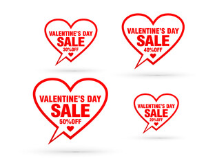 Valentines day sale bubble heart tag set. Sale 20%, 30%, 40%, 50% off discount