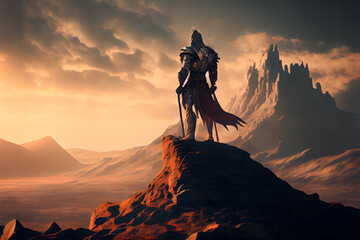A man warrior standing on a fantasy hill