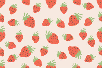 Seamless pattern strawberry, organic fruit. Print for packaging, fabrics, wallpapers, textiles. Vector illustration.