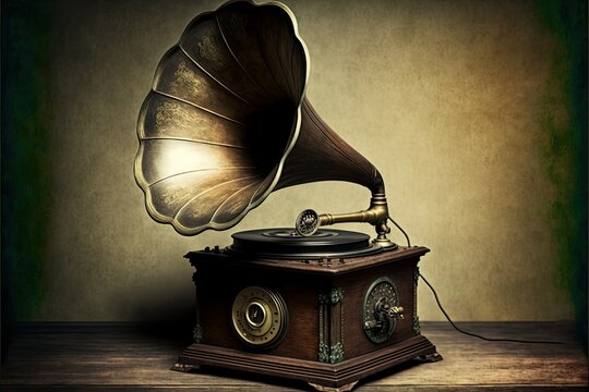 old gramophone on the table, ai generated