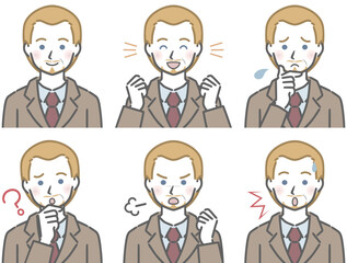 スーツを着た中年の白人男性　色々な表情