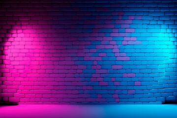 Modern futuristic blank brick wall background with neon lights. old grunge brick wall room background. generative ai