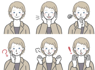 スーツを着た高齢の白人女性　色々な表情