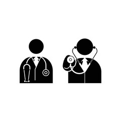 Doctor portrait with stethoscope icon set vector stick man.