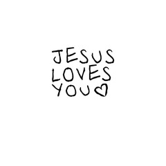 Jesus loves you lettering typography religion isolated on white background