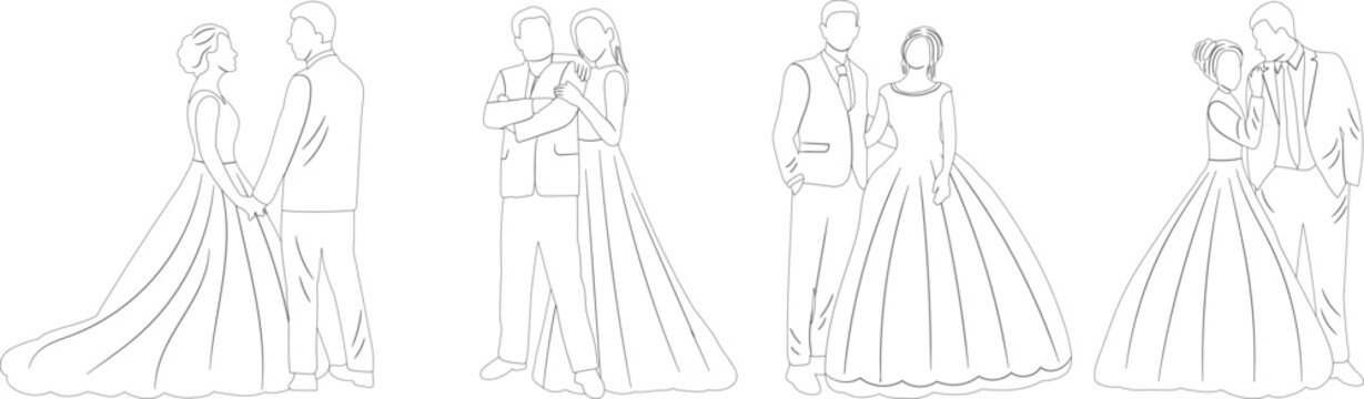 bride and groom wedding sketch ,contour line isolated vector