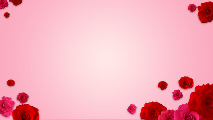 Pink background frame red rose