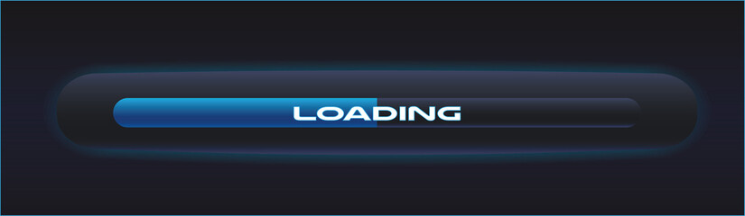 Sci fi futuristic neon glowing loading progress bar, UI design element. Blue palette