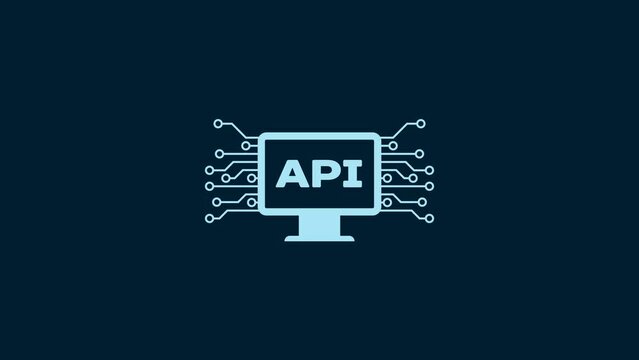 White Computer api interface icon isolated on blue background. Application programming interface API technology. Software integration. 4K Video motion graphic animation