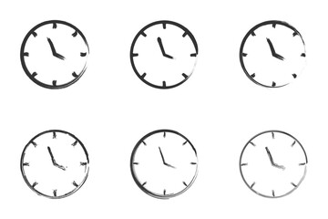 Brush stroke clock icon set. Vector illustration.