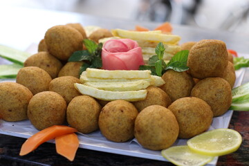 Close up of Fried Kubba Dish  Kofta Dumpling Meatball Stock Photos