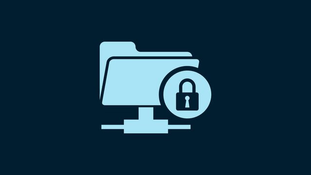 White FTP folder and lock icon isolated on blue background. Concept of software update, ftp transfer protocol. Security, safety, protection concept. 4K Video motion graphic animation