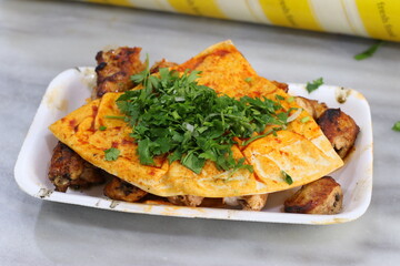 Grilled Meat Plate  Spicy Food with Parsley and Pita Bread