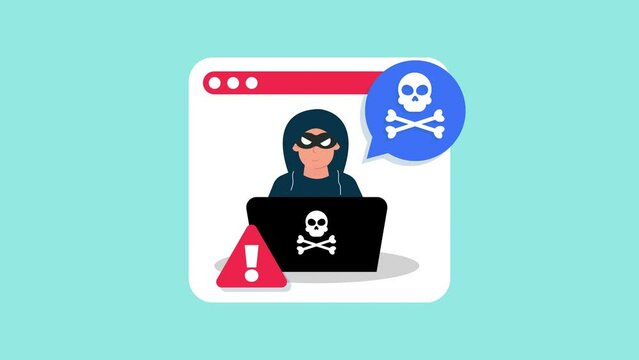 hacker and web browser motion animation. The concept of cybercrime, Internet fraud, phishing scam. flat motion animation