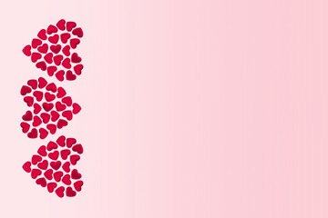 St Valentines day or thank you concept. Many magenta red hearts form three bigger heart shapes flat...
