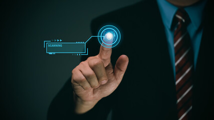 Businessman fingerprint scanning, fingerprint scanning provides access security with biometric identification, business technology, internet concept security.