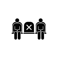 Maintain social distance do not sit sign icon. Don't use seat symbol pictogram.