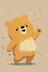 Cut bear. Adorable baby animal. Vector drawing of happy cartoon teddy bear. Hand drawn design. Funny card. Sweet character for children. Baby bear graphic poster. Isolated sweet kid. Sketch love joy