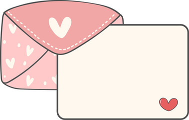 Cute sweet Valentine love letter envelope with plain paper doodle cartoon hand drawing