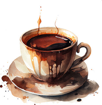 Watercolor Illustration of Cup of Coffee