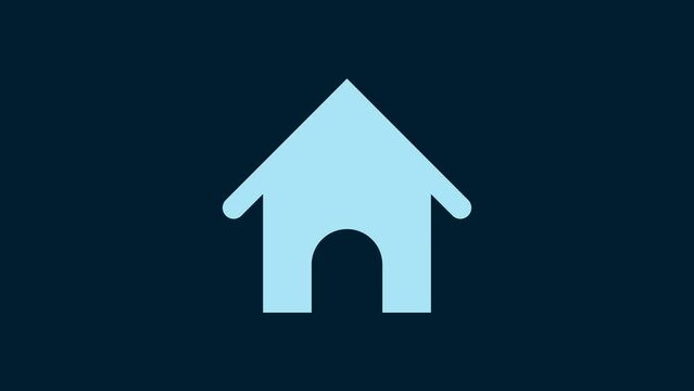 White Dog house icon isolated on blue background. Dog kennel. 4K Video motion graphic animation