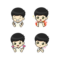 Collection set Cute and polite boy mascot cartoon character in many pose