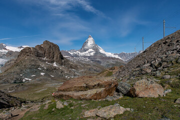 View of the snow covered Matterhorn  in the Swiss Alps
