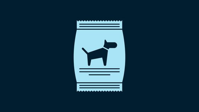 White Bag of food for dog icon isolated on blue background. Food for animals. Pet food package. 4K Video motion graphic animation
