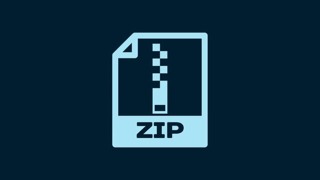 White ZIP file document. Download zip button icon isolated on blue background. ZIP file symbol. 4K Video motion graphic animation