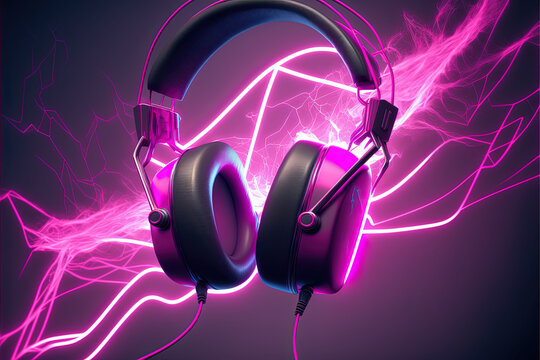 Pink Headphones With Audio Visualization