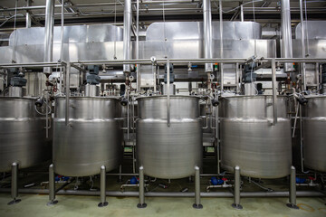 Modern coconut milk cellar with stainless steel tanks