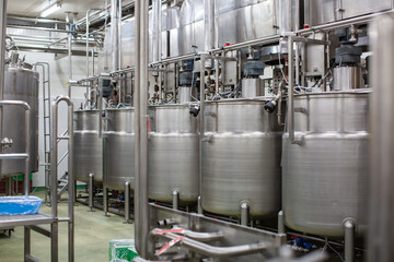 Modern coconut milk cellar with stainless steel tanks