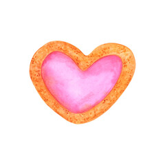 Hand drawn watercolor valentine cookie. St. Valentine's decorative element. Scrapbook desing, lable, banner, post card.