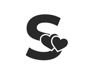 letter s with two hearts. text element for valentine's day design. romantic and love symbol